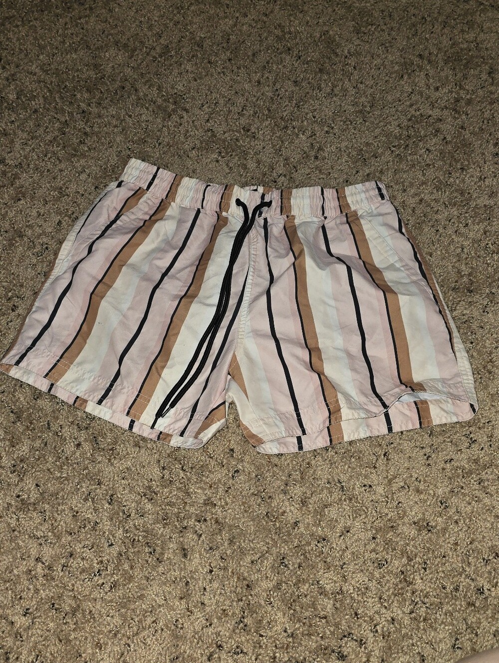 Men's Striped Athletic Swim Shorts — Pink & Tan